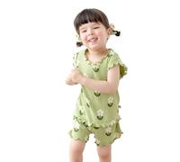 Traje Casual Niño Niño Niña Manga Corta Flores Impreso Top Camiseta, Pantalones Cortos Ligero Ropa de Hogar Bebé 1-5Y Dos Piezas Corsage(Green, 4-5 Years)