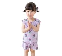 Traje Casual Niño Niño Niña Manga Corta Flores Impreso Top Camiseta, Pantalones Cortos Ligero Ropa de Hogar Bebé 1-5Y Dos Piezas Corsage(Purple, 12-18 Months)