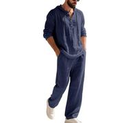 Traje casual para hombre 2 piezas traje de lino manga larga sudadera con capucha camisa de lino con capucha camisetas y pantalones de lino conjunto de verano hombres sudadera y pantalones de playa