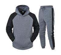 Traje casual para hombre conjunto de dos piezas de deporte para hombre sudadera con capucha extragrande patchwork pantalones deportivos Slim conjunto térmico otoño invierno, gris, L