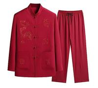 Traje casual para hombre Estilo chino Traje tradicional para hombre Chándal suelto con botones y bolsillos Kung Fu Uniforme Tai Chi Artes Marciales Ropa Wushu Traje de dos piezas, rojo, XXXL