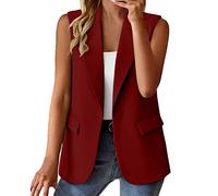 Traje Chalecos Mujer Casual Sin Mangas Chaqueta Mujer Ligera Delgada Chaqueta Frontal Abierta Sólida Chaqueta de Verano con 2 Bolsillos Chaquetas de Entretiempo Solapa Chaqueta Deportiva Blazer
