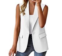 Traje Chalecos Mujer Casual Sin Mangas Chaqueta Mujer Ligera Delgada Chaqueta Frontal Abierta Sólida Chaqueta de Verano con 2 Bolsillos Chaquetas de Entretiempo Solapa Chaqueta Deportiva Blazer