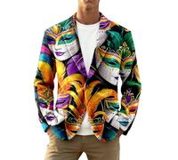 Traje chaqueta hombre carnaval blazer años 80 traje hip hop discoteca hippie Sakko traje de ocio con patrón colorido y un botón vintage divertido chaqueta para carnaval discoteca fiesta, O Morado