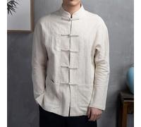 Traje chino tradicional Tang para hombre, chaqueta de Kung Fu, Tai Chi, cuello alto, manga larga, lino y algodón, abrigo con botones para primavera, otoño, uso diario, negro (4XL albaricoque)