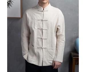 Traje chino tradicional Tang para hombre, chaqueta de Kung Fu, Tai Chi, cuello alto, manga larga, lino y algodón, abrigo con botones para primavera, otoño, uso diario, negro (2XL albaricoque)