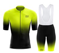 Traje Ciclismo Hombre Verano Conjunto Bicicleta Ropa MTB Maillot Bici Manga Corta Pantalones Cortos Babero Mangas Cortas de Ciclismo Ropa Maillot Transpirable (Amarillo A,L)