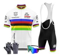 Traje Ciclismo Hombre Verano Conjunto Bicicleta Ropa MTB Maillot Bici Manga Corta＋Pantalones Cortos 9D Gel Acolchado Maillot para MTB+Incluye Guantes y Gafas de Ciclismo (TYP-1,5XL)