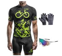 Traje Ciclismo Hombre Verano Conjunto Bicicleta Ropa MTB Maillot Bici Manga Corta, Transpirable, seco y cómodo, con 9D Almohadilla De Gel para Bicicleta MTB Ciclista Bici