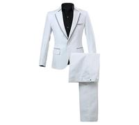 Traje clásico de 2 piezas para hombre, con un botón, blazer y pantalones ajustados, esmoquin, formal, boda, baile de graduación, Blanco y gris., L