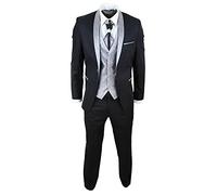 Traje Completo Negro de 4 Piezas para Novio con Cierre de 2 Botones con Cuello Chal y Corbata, Ajuste Personalizado, Estilo Clásico 50