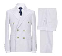Traje de 2 piezas para hombre, ajustado, chaqueta y pantalones de doble botonadura, traje formal de esmoquin de negocios para boda, fiesta de graduación, blanco, L