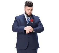 Traje De 2 Piezas Para Hombre De Talla Grande, Conjunto De Chaqueta Y Pantalón Para Boda Ligero De Verano, Con Ramillete De Rosas Y Ramillete De Rosas En La Muñeca(Navy A1,8XL)