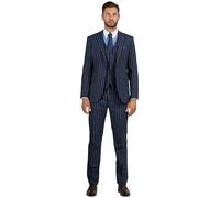 Traje de 3 piezas para hombre, a rayas, ajuste a medida, para hombre, blazer, chaleco, pantalones, para negocios, boda, baile de graduación, Rayas de tiza azul y blanco, 50