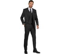 Traje de 3 piezas para hombre, a rayas, ajuste a medida, para hombre, blazer, chaleco, pantalones, para negocios, boda, baile de graduación, Rayas de tiza, negro y blanco, 50