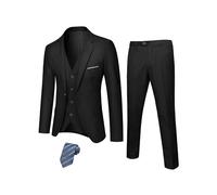 Traje de 3 piezas para hombre con tejido extensible, ajuste ajustado, conjunto de chaqueta de un botón, chaqueta, chaleco y pantalón con corbata, Negro , XXS