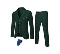 Traje de 3 piezas para hombre con tejido extensible, ajuste ajustado, conjunto de chaqueta de un botón, chaqueta, chaleco y pantalón con corbata, verde oscuro, M