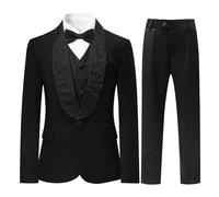 Traje de 3 Piezas, para niño, Clásico, ceñido, esmoquin, para Boda y Baile, con Chaqueta, Pantalones Y Chaleco, negro1, 7 años