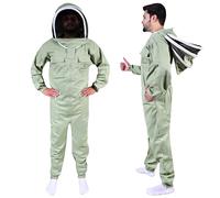 Traje de abeja de cuerpo completo de algodón, traje profesional de apicultura, sombrero protector, chaqueta y pantalón, equipo de apicultores, hombres y mujeres (Velo de fantasía verde oliva, 3XL)