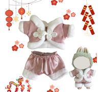 Traje de año nuevo chino para Labubu de 17 cm, conjunto de disfraz festivo de primavera para muñecas Labubu, ropa de muñeca de felpa con zapatos y lazos para figuras de Pop Mart (H)