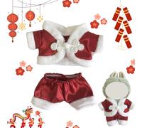 Traje de año nuevo chino para Labubu de 17 cm, conjunto de disfraz festivo de primavera para muñecas Labubu, ropa de muñeca de felpa con zapatos y lazos para figuras de Pop Mart (G)