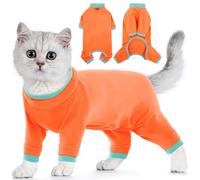 Traje de aseo para gatos, traje alérgico de forro polar suave para gatos, cuello alto, mantiene a la mascota caliente durante los días fríos, cómodo para uso en interiores (naranja, XL)