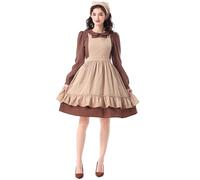 Traje de azubreta francés elegante para mujer, traje de cosplay Lolita inspirado en la era victoriana, vestido delantal detallado para eventos temáticos y fiestas, café, M