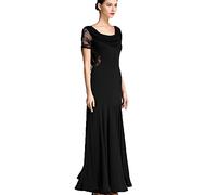 Traje De Baile De Vals Moderno De Encaje Vestidos De Baile De Salón para Mujer Vestido De Práctica De Baile Social De Manga Corta,Negro,XXL