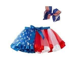 Traje de Baile del 4 de Julio de Tul, Horquilla para niños, Estrellas de Ballet, Faldas para niñas + Vestido y Falda para niñas con Tutu Black niña (Red, 5-8 Years)