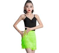 Traje de Baile Latino para Niña, Falda con Flecos, Ropa de Entrenamiento Profesional para Niña, Ropa de Baile de Competición, Elegante Y Lírica (120 cm)