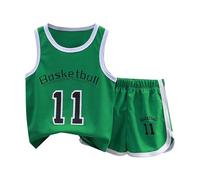 Traje de baloncesto para niños, camiseta de 2 piezas, chalecos y pantalones cortos, ropa deportiva de baloncesto para niños, camiseta sin mangas y conjunto corto (verde, 11-12 años)