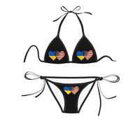 Traje De Baño 2 Piezas Bandera De Ucrania Y Bandera De Estados Unidos Braga De Bikini Elegante Bikini Mujer Ajustable Conjuntos De Bikinis para Viajes Piscina Natacion M