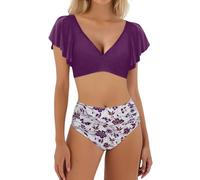 Traje de Baño 2 Piezas Mujer Femenino Flores Pequeñas para Mujer Conjunto Conjunto Separado con Pi Traje de Baño Mujer