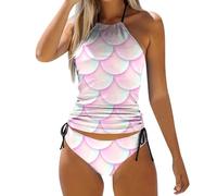 Traje de Baño 2 Piezas Mujer Swimming Pool Monocromo Traje De Baño De Dos Piezas para Verano Estampado De Escama Sexy Lazos Sujeción Removable Conjunto De Traje De Baño para Mujer