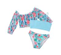 Traje De BañO 2 Piezas NiñAs-Conjunto De Traje De BañO De Tres Piezas con Estampado Floral para NiñAs, Traje De BañO De Dos Piezas Sin Tirantes con Estampado De Letras, Nuevo Conjunto De BañO