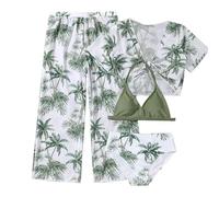 Traje De Baño Adolescente Chica Verano - Conjunto Bikini 3 Piezas Tops Trajes Y Medias Tanga Con Impreso Falda Ropa Cordones Ajustables Volantes Adolescente para Natación Piscina Playa Vacaciones