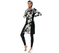 Traje de baño Amplio para Mujer Musulmana diseño Conservador con Mangas largas pantalón Incluido y Gorro Conjunto de Piezas Ideal para natación Modesta (Black, L)