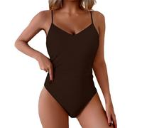 Traje de Baño Bañadores con Aros Mujer Sexy Solid Color Conservative Swimsuit Tummy Swimsuit For Women Bathing Suits Ruched Swimwear with Breast No Support Bañador Tanga Mujer Women Secret (Coffee M)