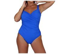 Traje de Baño Bañadores con Aros Mujer Sexy Solid Color V Neck High Waisted with Top and Top Straps Bañador Tanga Mujer Women Secret Bañador (Blue XL)