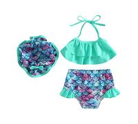 Traje de Baño Bebé Niña Bañador de Recién Nacida 6 Meses - 4 Años 3 Piezas Conjunto Ropa Baño de Chica Top Camisola de Volantes + Sombrero + Braguitas Playa Mar Piscina (Verde, 18-24 Months)