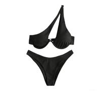Traje de baño bikini único para mujer, con un solo hombro, perfecto para aventuras de verano (M, negro)