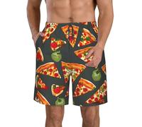 Traje de baño clásico con patrón de pizza para hombre, pantalones cortos casuales con bolsillos, pantalones cortos de playa para hombre, Blanco, X-Large