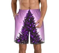 Traje de baño clásico de árbol morado de Navidad para hombre, pantalones cortos casuales con bolsillos, pantalones cortos de playa para hombre, Blanco, Large