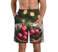 Traje de baño clásico de Feliz Navidad para hombre, pantalones cortos casuales con bolsillos, pantalones cortos de playa para hombre, Blanco, XL