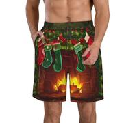 Traje de baño clásico de Feliz Navidad para hombre, pantalones cortos casuales con bolsillos, pantalones cortos de playa para hombre, Blanco, M
