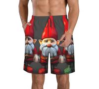 Traje de baño clásico de gnomos de Navidad para hombre, pantalones cortos casuales con bolsillos, pantalones cortos de playa para hombre, Blanco, L