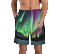 Traje de baño clásico para hombre, con pintura de auroras boreales, pantalones cortos casuales con bolsillos, pantalones cortos de playa para hombre, Blanco, M