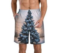 Traje de baño clásico para hombre, diseño de árbol de Navidad, para nieve, pantalones cortos casuales con bolsillos, pantalones cortos de playa para hombre, Blanco, 3XL
