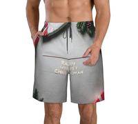 Traje de baño clásico para hombre, diseño de Feliz Navidad 1, pantalones cortos casuales con bolsillos, pantalones cortos de playa para hombre, Blanco, XL
