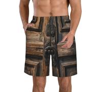 Traje de baño clásico rústico con puerta de madera antigua para hombre, pantalones cortos casuales con bolsillos, pantalones cortos de playa para hombre, Blanco, Large